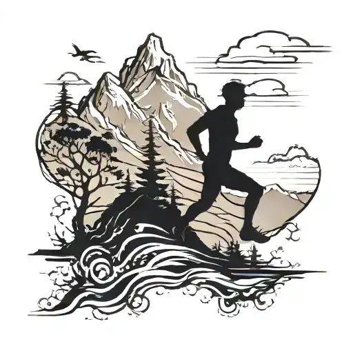 Silhouette Of Runner And Mountain