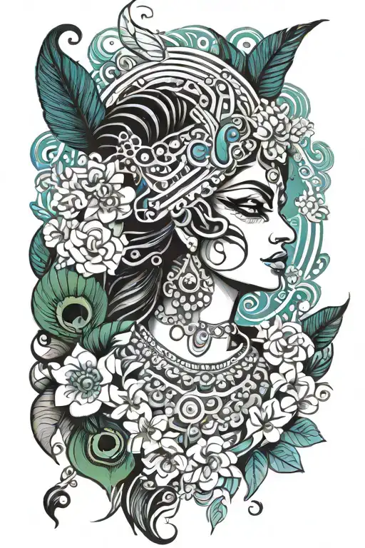 Krishna With Peacock Feather Tatoo Design