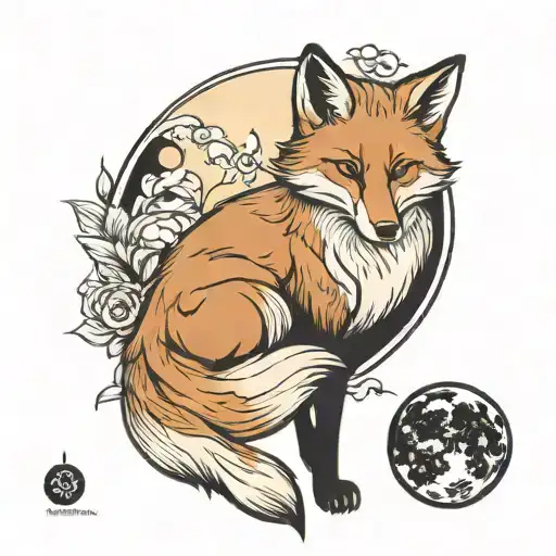 Kitsune Fox With Eclipse Moon