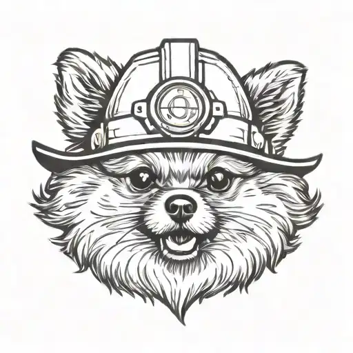Minimalist Line Art Of Pomeranian Wearing A Hard Hat