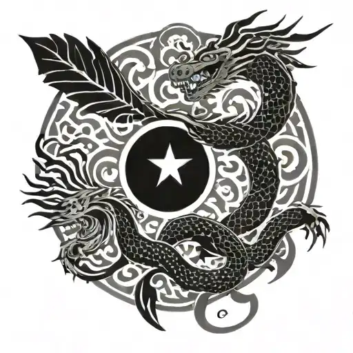 Cook Island 15 Stars In A Circle With Chinese Dragon In Middle