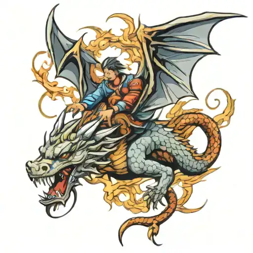 Flying Dragon And Male Angel