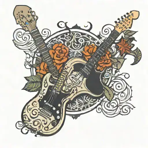 Stratocaster And Les Paul With Guitar Pick Outline And Shape