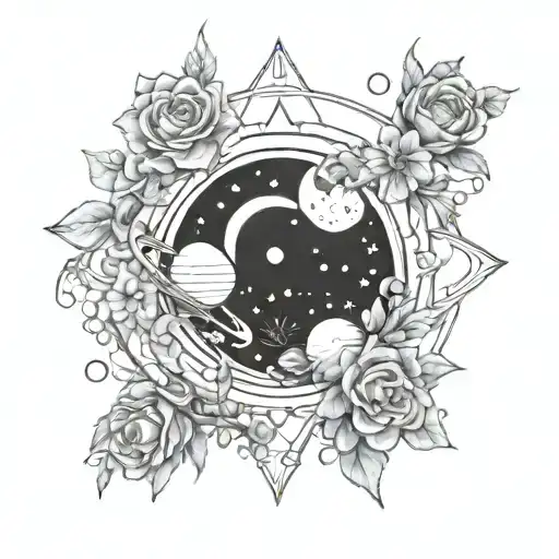 A Floral Wreath Encircling A Stylized Solar System
