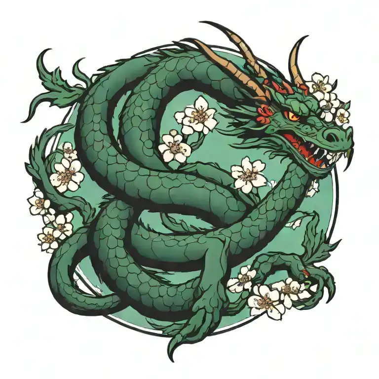 Greek Dragon Cherry Blossom Branch Red