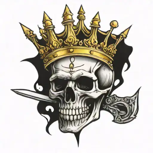 Skull With Kings Crown On The Head And With Bone And A Sword Beneath The Skull