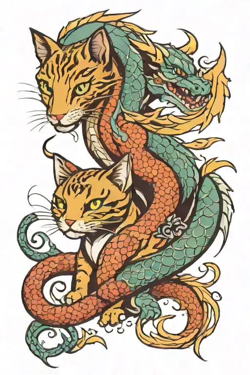 Cat And Dragon Intertwined