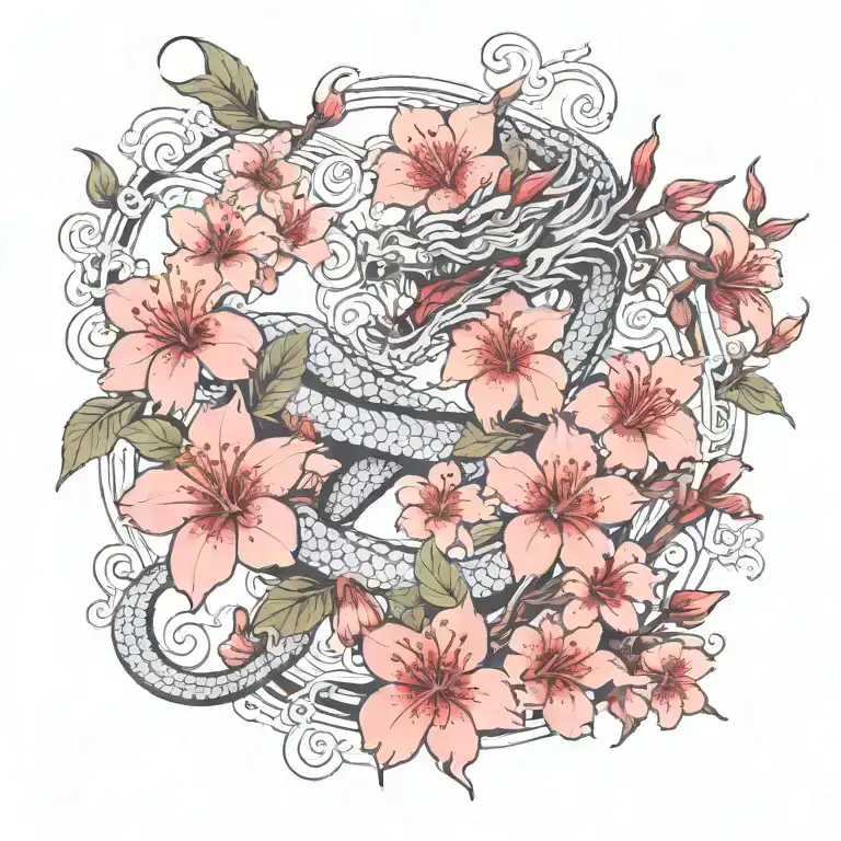 Greek Dragon Cherry Blossom Branch Red Spider Lily