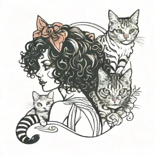 Curly Girl And Cat
