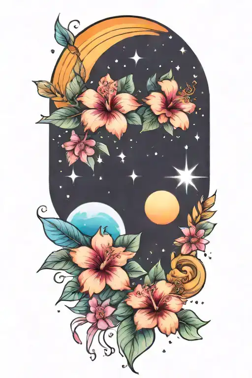 Hibiscus And Planets Stars And Nebulas