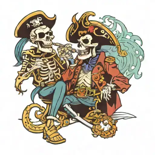 Skeletal Pirate And Jester Smoking A Cigarette