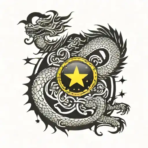 15 Stars In A Circle With Chinese Dragon In Middle