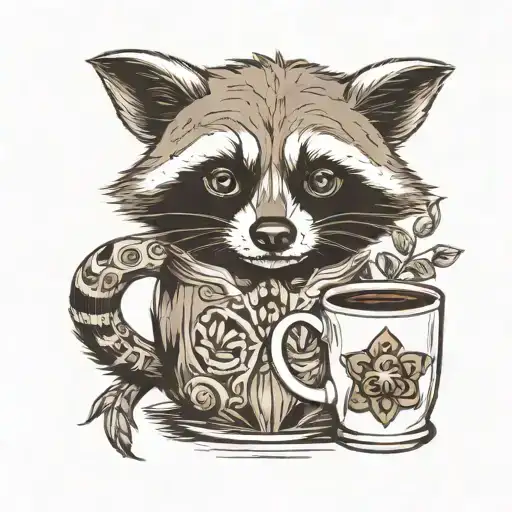 Raccoon And Coffee Mug