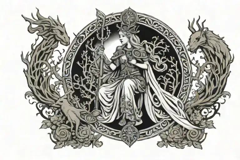 Norse Mythology Freya Norse Goddes With Norse Tree