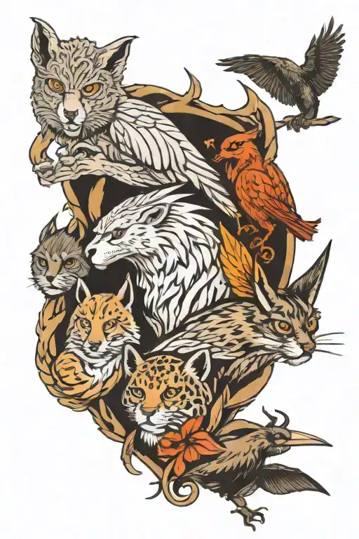 Harry Potter Themed Tattoo Featuring Various Animals