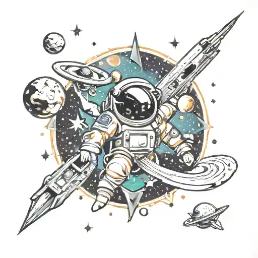 Space Theme Tattoo Featuring