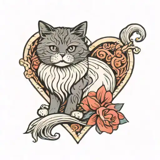 Minimal Heart With A Persian Cat Streching