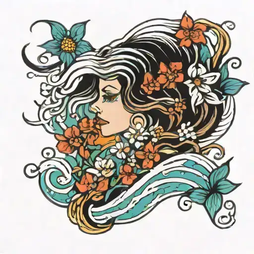 Beach Waves And Flowers