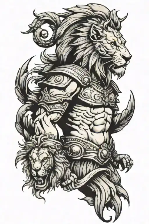 Spartan With Lion Surrounded