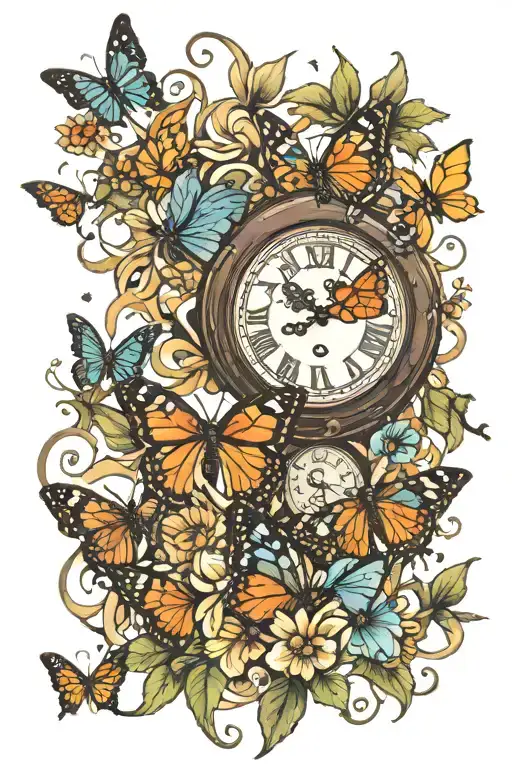 Clock & Butterflies Fluttering