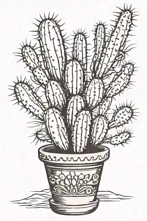 Tall Desert Cactus In A Single Decorated Pot No Flowers Growing