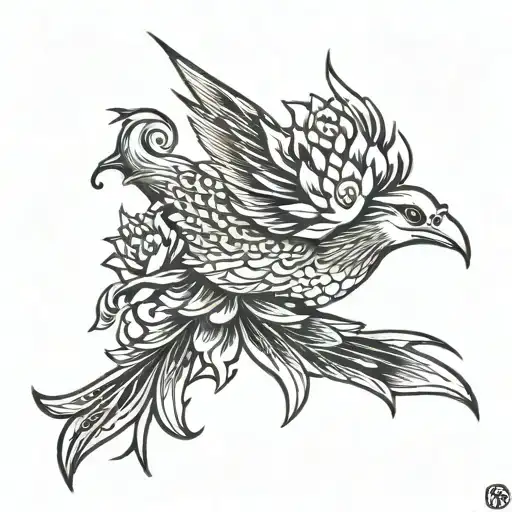 Phoenix With Lotus Flower In Mouth