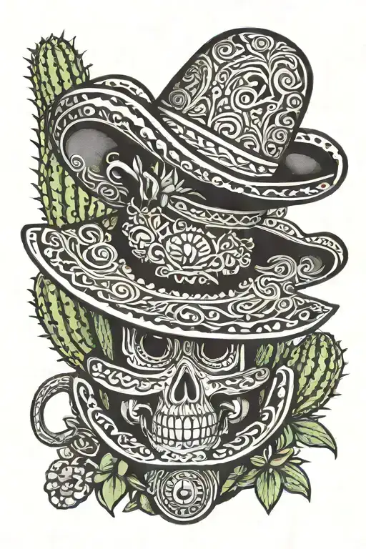 Sombrero Left On Top Of A Cactus In A Decorated Pot