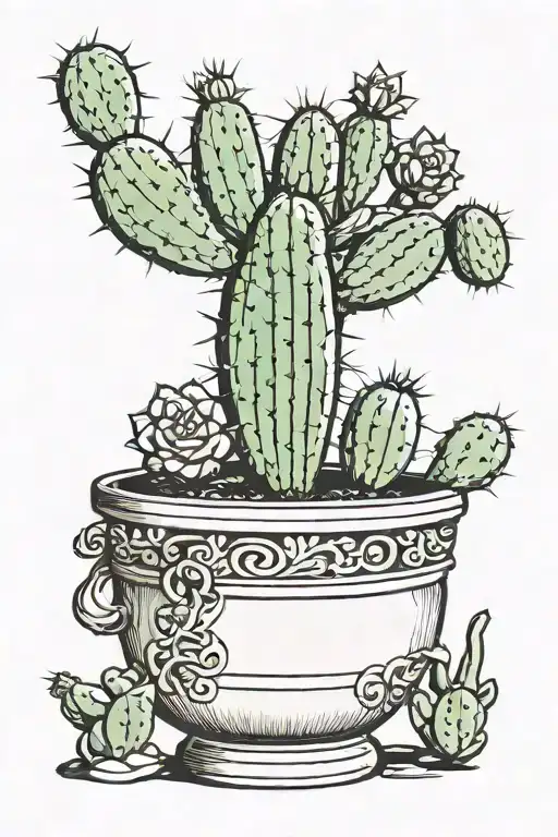 Cactus In A Decorated Pot