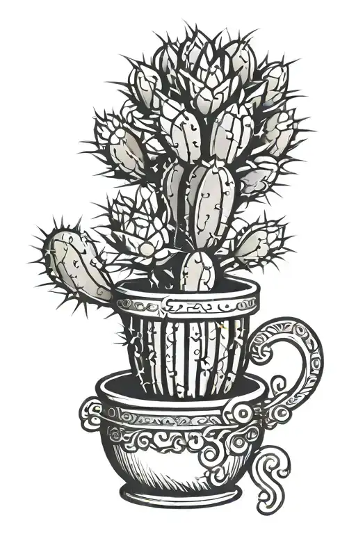 Classic Cactus In A Decorated Pot