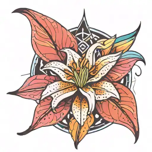 An Abstract Representation Of A Lilly Flower With Geometric Shapes Incorporated In Colour