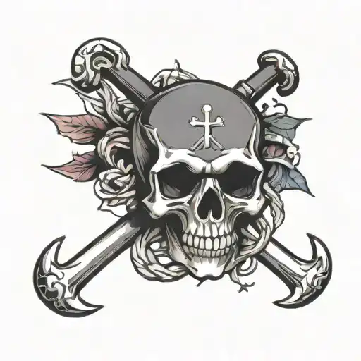 Skull And Cross Bones With Anchor Intertwined