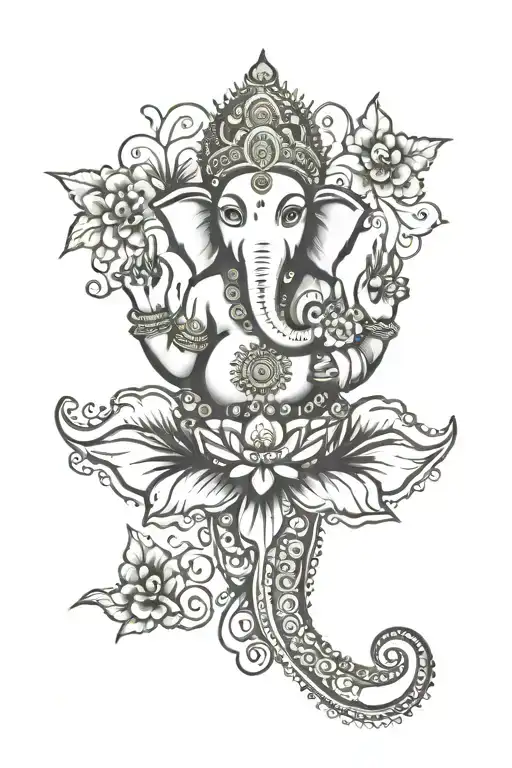Small Floral Mehndi With Simple Ganesha Motif
