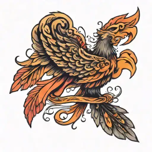 Phoenix With Cancer Ribbon And Semi Colon In Wings