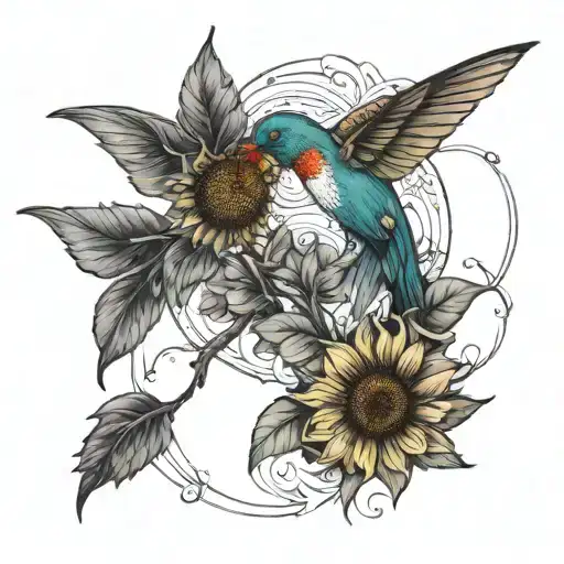 Sunflower And Hummingbird