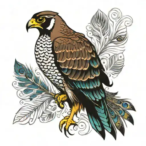 Falcon With Peacock Feathers