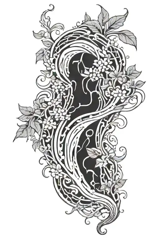 Liquid Geo Pattern With Vines Growing Inside A Stream Black And White Masculine