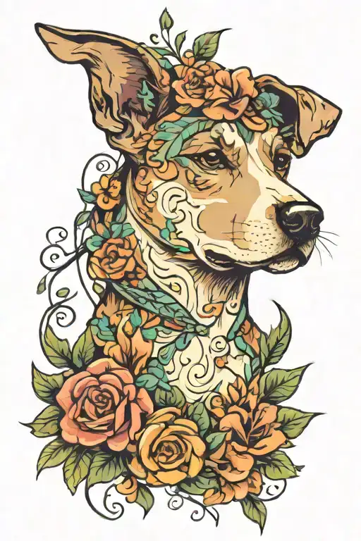 Dog With Flowers And Vines