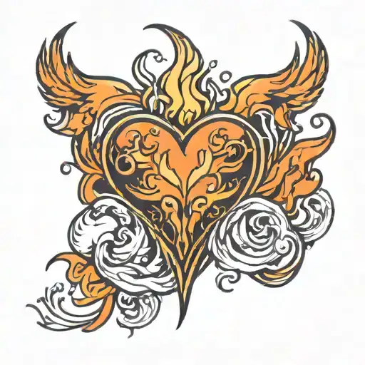 Orange Heart With Fire Flames On Top
