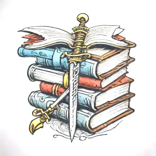 Sword Peircing Books Stacked