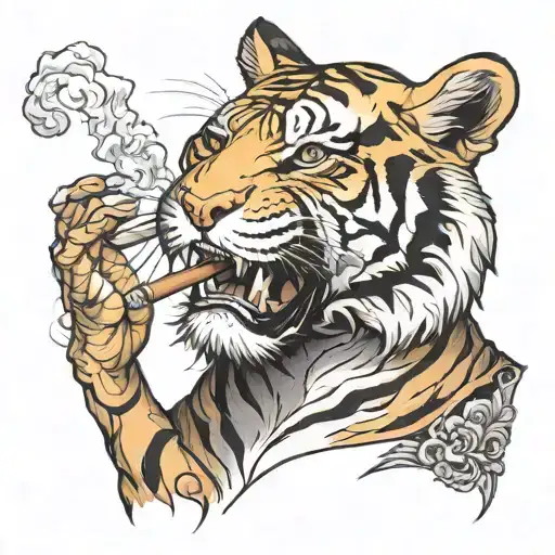 Tiger Smoking Cigar Smoke Rising