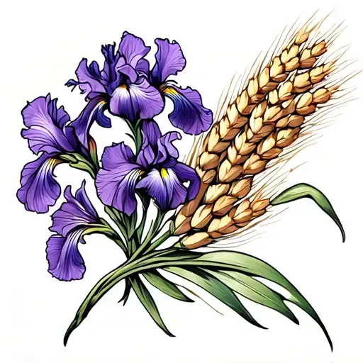 Iris Lilac Wheat Bouquet Fine Line
