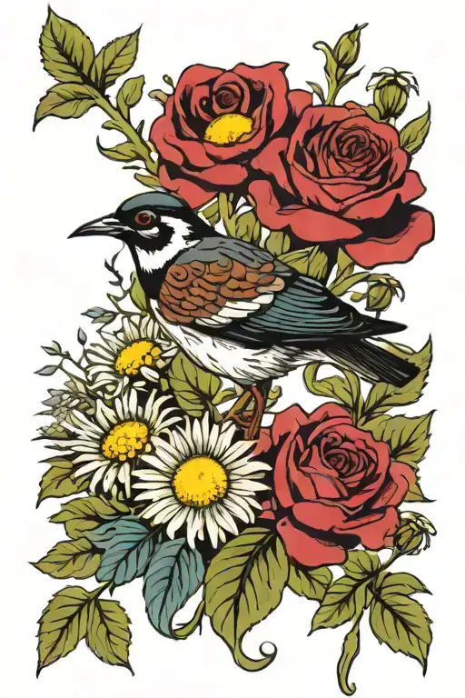 Lapwing Rose Vine Daisies Queen Anne's Lace