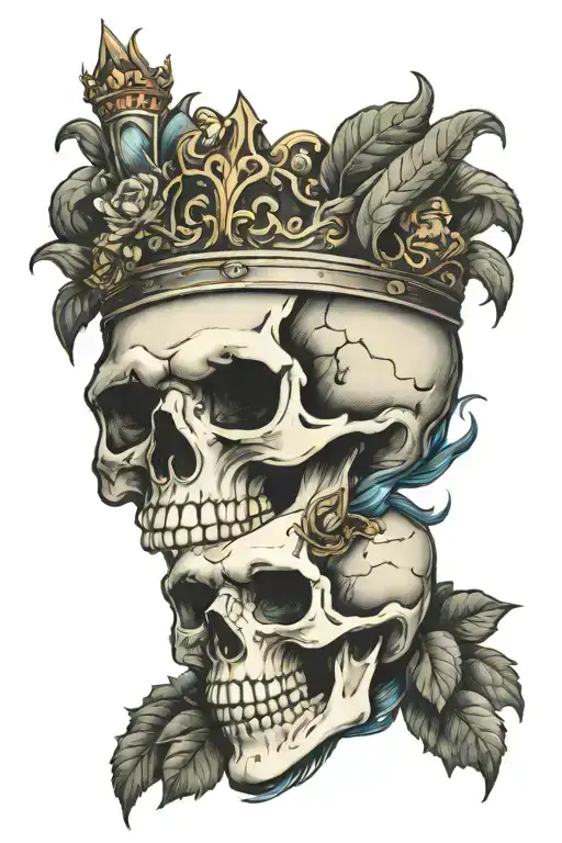 Female Skull Wearing A Crown Surrounded My Mountain