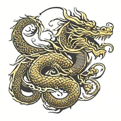 Golden Dragon On Black Dragon Background