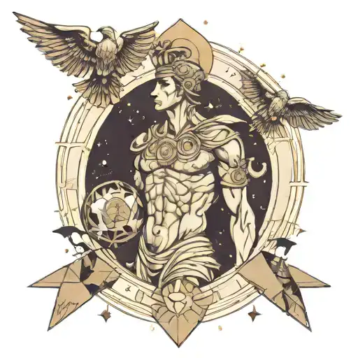 Roman God Hermes With The Pyramids And Space