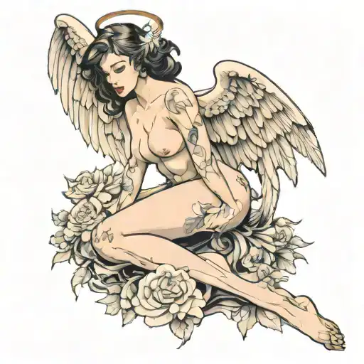 Full Body Nude Female Fallen Angel