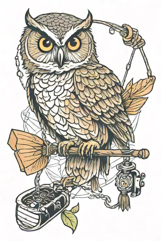 Smiling Owl With Fishing Gear