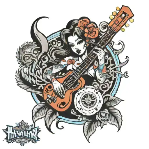 Hawiian Mechanical Shock Guitar Pinup Girl