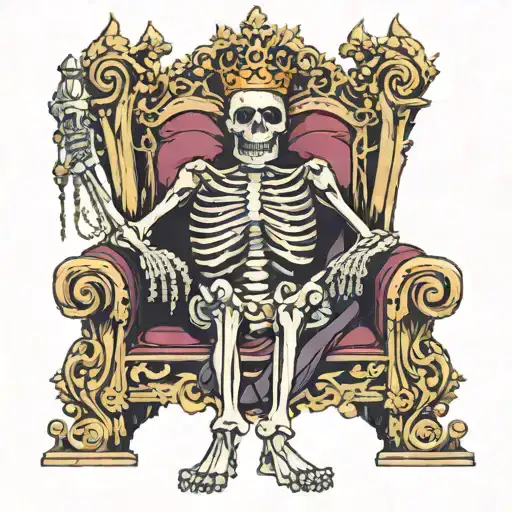 Skeleton King Sitting On Throne Surrounded By Gold Treasure