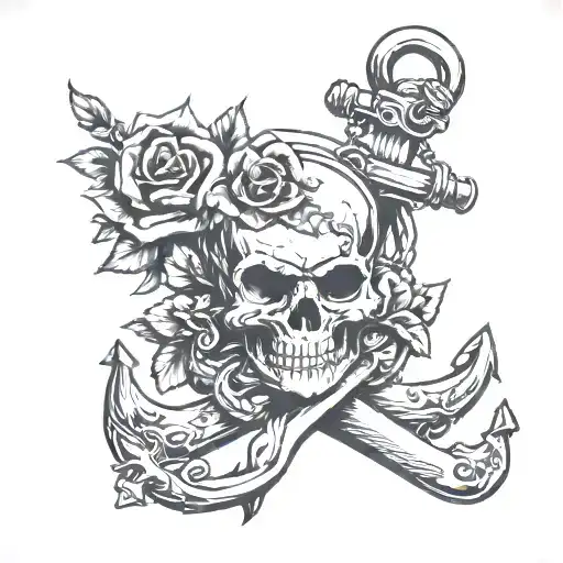 Pirate Anchor With Rose Surrounded